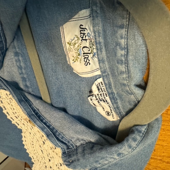 Vintage Just Class denim crochet button up shirt - Picture 2 of 3